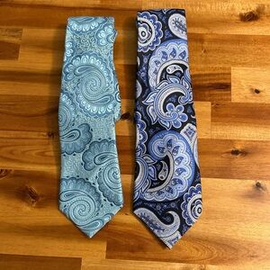 Countess Mara 100% Silk Paisley Ties Set - Light Blue and Navy